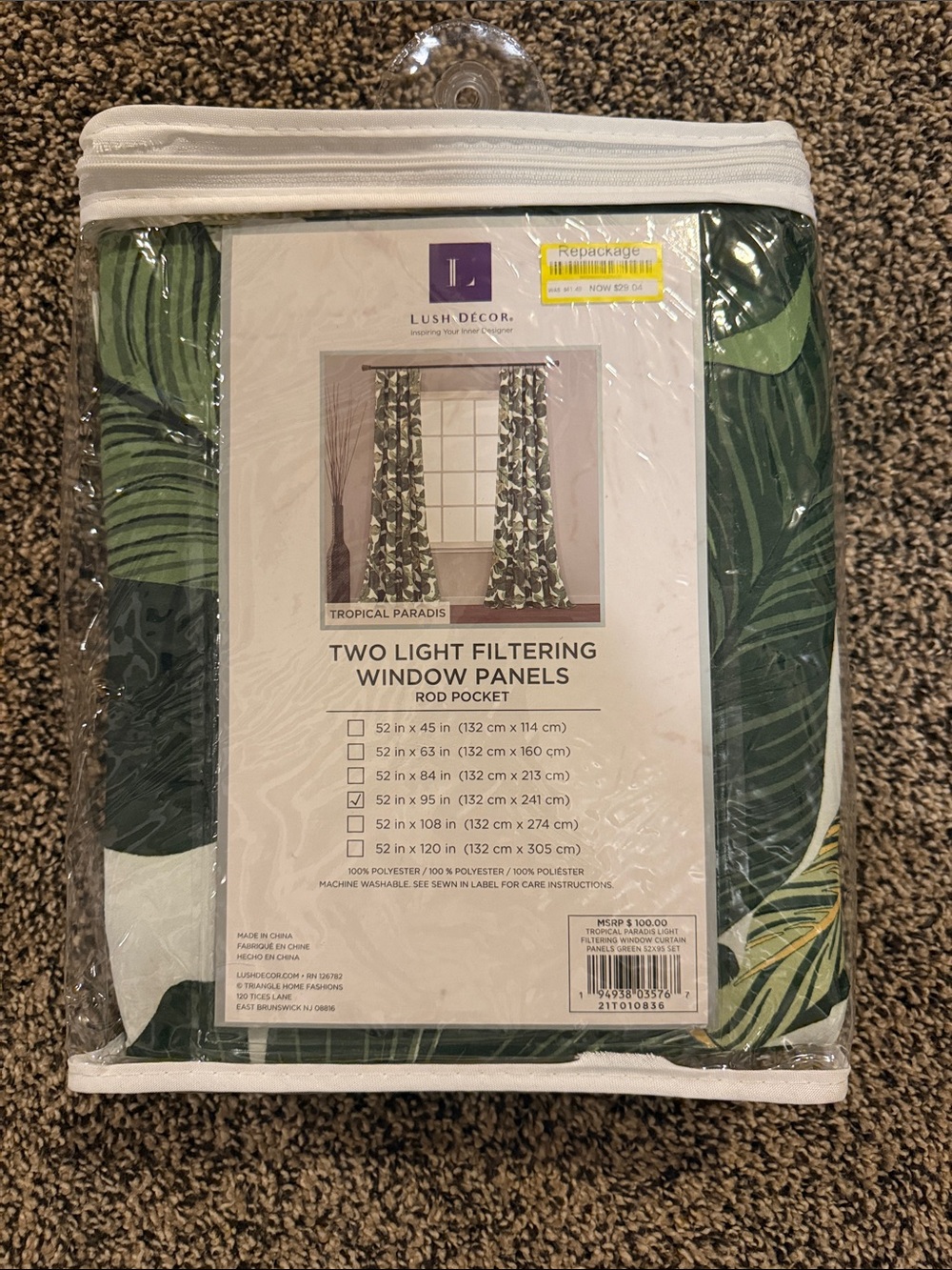 Tropical Paradise Green Light-Filtering Window Panels - Set of 2